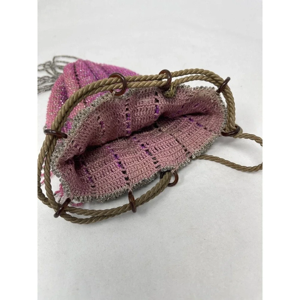 Glass Bead Drawstring Flapper Purse Manganese‎ Cadmium 1920s Purple UV Reactive